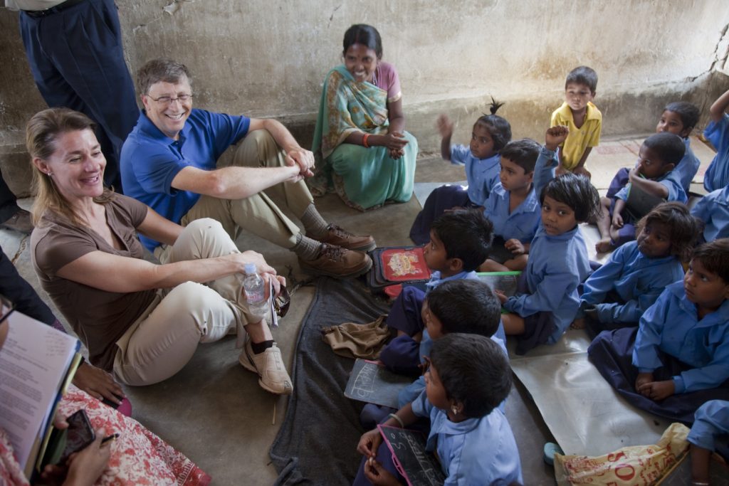 Bill and Melinda Gates with children at an Anganwadi centre in Bihar, India. Copyright: Gates Archive Credit: Prashant Panjiar 